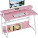 ALISENED 31.5 Inch Small Office Desk with Storage, Small Desk for Small Spaces, Compact Home Office Desk, Mini Study Desk for Bedroom, Pink