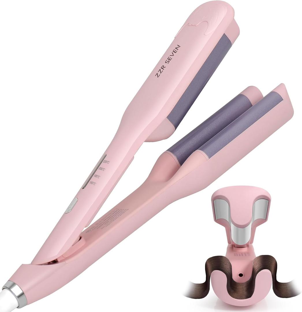 Curling Iron Curling Wand Hair Crimper Waver, Hair Curler with Ceramic 3 Barrel for Women, Dual Voltage, Anti-Scald, Easy to Use, Pink
