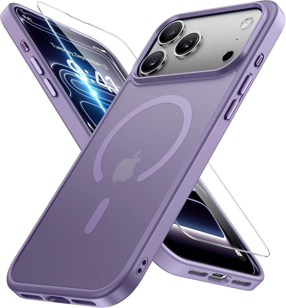 Miracase Magnetic for iPhone 17 Pro Case 6.3" with Screen Protector, [Compatible with MagSafe] Military-Grade Protection, Anti-Fingerprint, Slim Thin Phone Case for 17 Pro Cover, Purple
