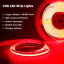 24V COB LED Strip Light Red 5M/16.4ft 2400LEDs Uniform Glow Flexible IP20 Not Waterproof LED Tape Lights for DIY Cabinet Bedroom Kitchen Home Decor(No Power Supply)