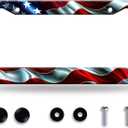 Abstract American Flag License Plate Frame Patriotic Waves USA Flag License Plate Holder Funny License Plate Stainless Steel Personalise Car Accessory for Men Women Car Decoration 12.3" x 6.3"
