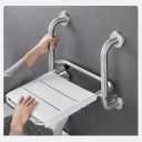 Folding Wall Mounted Shower Seats with Armrests,304 Stainless Steel Polished Flip-up Wider Bath Stool for Seniors Pregnant Handicap,Toilet Disability Assist Device (Brushed)