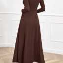 BTFBM Long Sleeve Dress for Women Spring Clothes 2026 Pockets Business Casual Pleated Fall Wedding Guest Dresses (M)