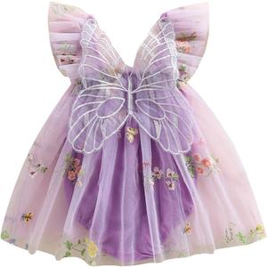 Toddler Baby Girl Halloween Costumes Fairy Butterfly Wings Sleeveless Princess Romper Dress First Birthday Outfit (6-9 Months, Purple)