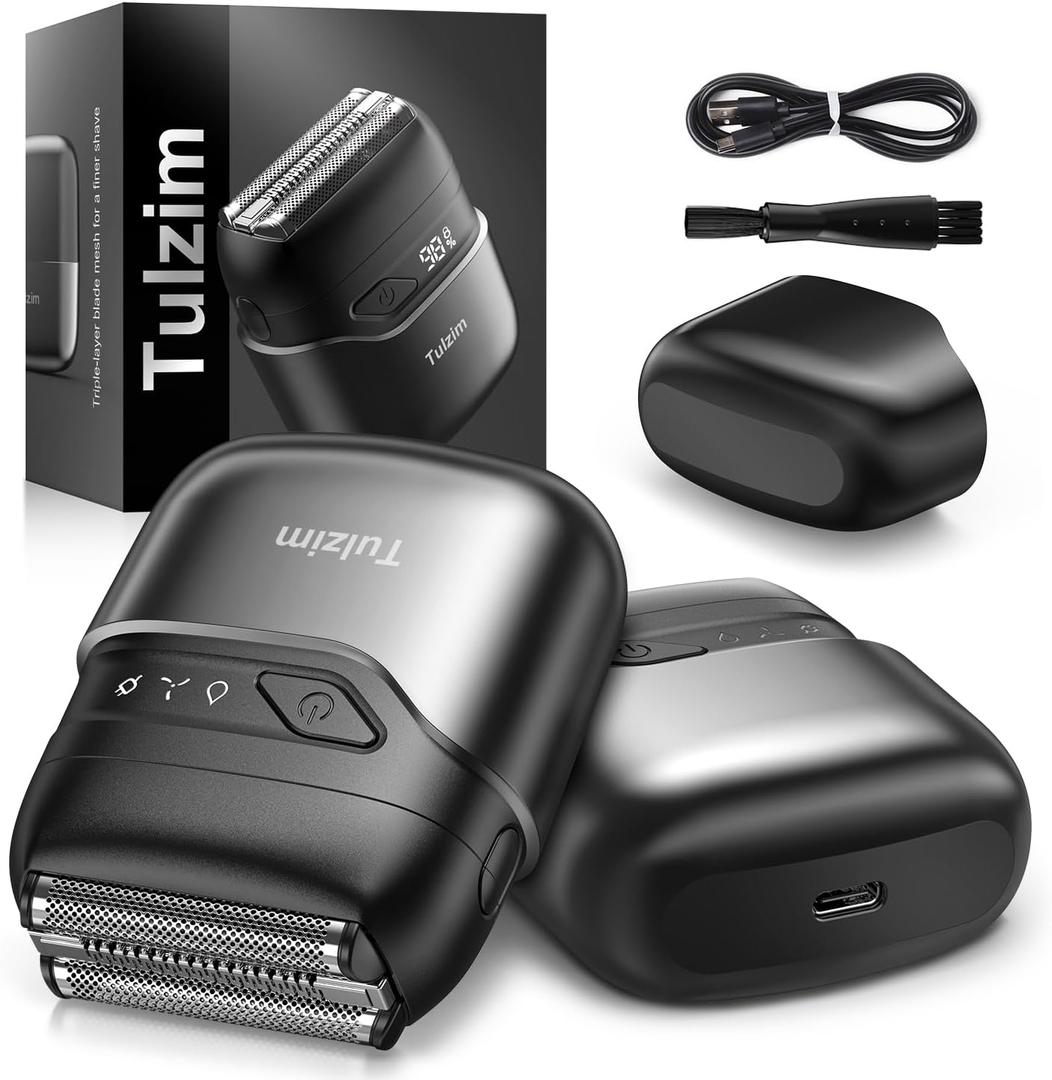 Tulzim Electric Foil Shaver for Men: Cordless Electric Razor for Face & Beard - 3 Floating Blades, 100-Min Runtime, USB-C Fast Charge, IPX7 Waterproof for Travel, Silver Grey