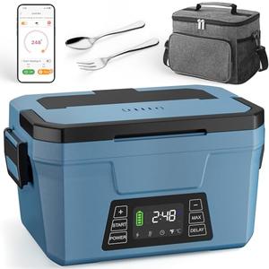Cordless Electric Lunch Box for Adults, APP Control Heated Lunch Box for Men Food Warmer 9000mAh Rechargeable Lunch Box 248℉ Timer Self Heating Lunch Box, 5-sided Heated lunchbox for Work/Outdoor/Gift