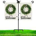Garden Flag Stand Holder for Double Flags with Bird Garden Flag Stopper and Anti-Wind Clip 37H x 30W Black Wrought Iron Yard Season Flag Pole for 2 Flags Outdoor