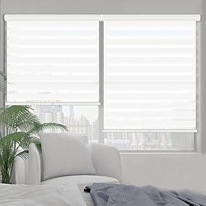 Kokorona Zebra Blinds Roller Shades Cordless Window Blinds with Valance Cover, Day and Night Sheer Shades Dual Layer Fabric for Light Control Light Filtering Privacy, White, 26" W X 72" H
