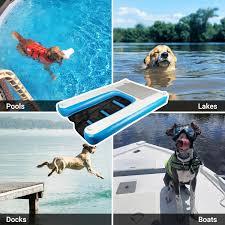 VOFiTNY Inflatable Dog Pool Ramp Portable Floating Ladder for Dogs, Puppy Docks, and Water Plank for Inground Pools and Lakes (4ft x 3.3ft x 4in, Blue)