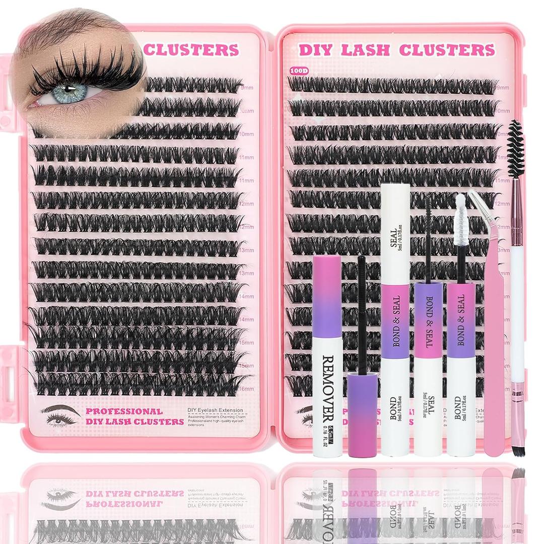 Lash Clusters Kit, 560 Pcs Eyelashes Clusters Kit 9-16mm Individual Lash Extension Kit D Curl Fluffy Wispy Eyelashes