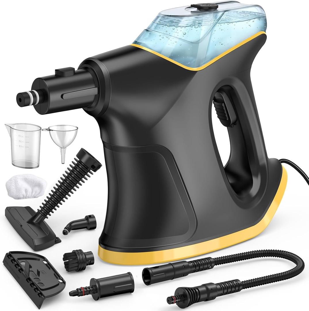 Heavy Duty Handheld Steam Cleaner, Multipurpose Pressurized Steam Cleaner with Continuous Steam & Safety Lock, 10S Fast Heating for Home, Car, Kitchen, Shower, Grout & Upholstery, 9 Accessories