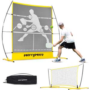 Pickleball Practice Rebounder Net: Pickleball Rebounder or 6FT Mini Pickle Ball Net Portable for Outdoor Driveway Backyard and Indoor Garage - 2in1 Trainer for Dink Volley Training (Yellow)