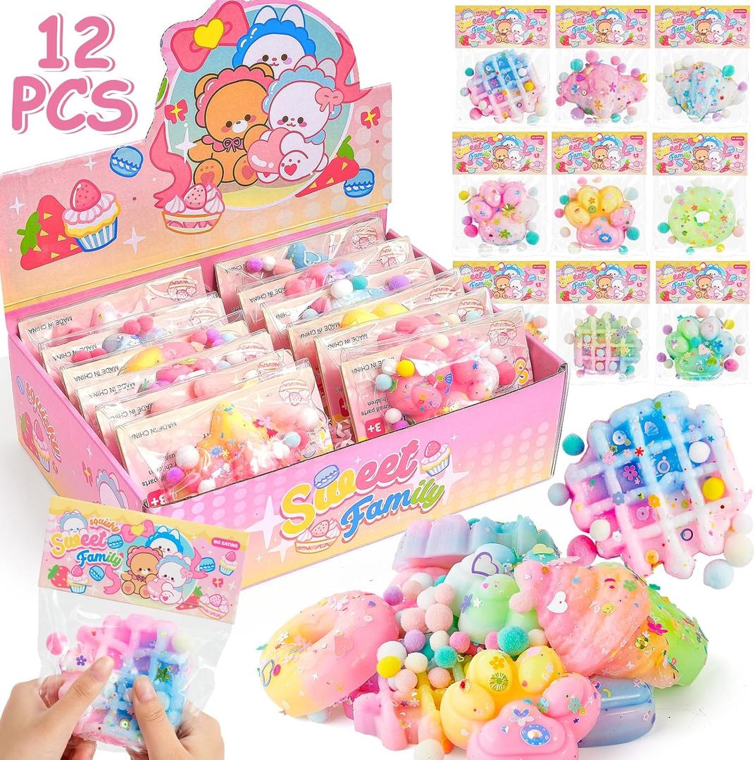 2 x Golray 12pcs Mochi Fufu Toys Kids Party Favors, 2.6" Bulk Squeeze Stress Relief Sensory Fidget Toy for Adult, Valentine's School Gift Prize, Easter Egg Stuffers Birthday Pinata Goodie Bag Filler