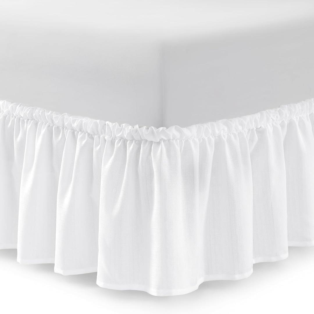 Casual Living Bed Skirt Wrap Around Ruffled Style Box Spring Cover Bed Skirts for Bedroom Decor Machine Washable Premium Bedding 15-Inch Drop Elastic Dust Ruffle, Twin/Twin XL, White