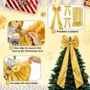 Gejoy Bow Christmas Tree Decoration Set, 30 Pcs Small Bows 1 Pcs 47" x 15.7" Large Tree Topper Satin Bows and Christmas Beads Garland Ornaments, Xmas Bead for Holiday Decor(Gold)