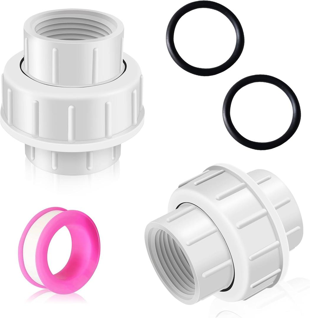 FANOVO 2PCS 2 INCH FIP White Plastic, 2 INCH PVC Union Coupling Pipe Fitting PVC Pipe Unions for Swimming Pools and Outdoor Plumbing Applications, White, 2 INCH