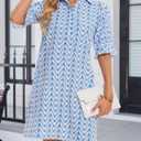 FENSACE Womens Casual Shirt Dress Ruffle Sleeve Button Down Shift Summer Dresses with Pockets (Blue, M)