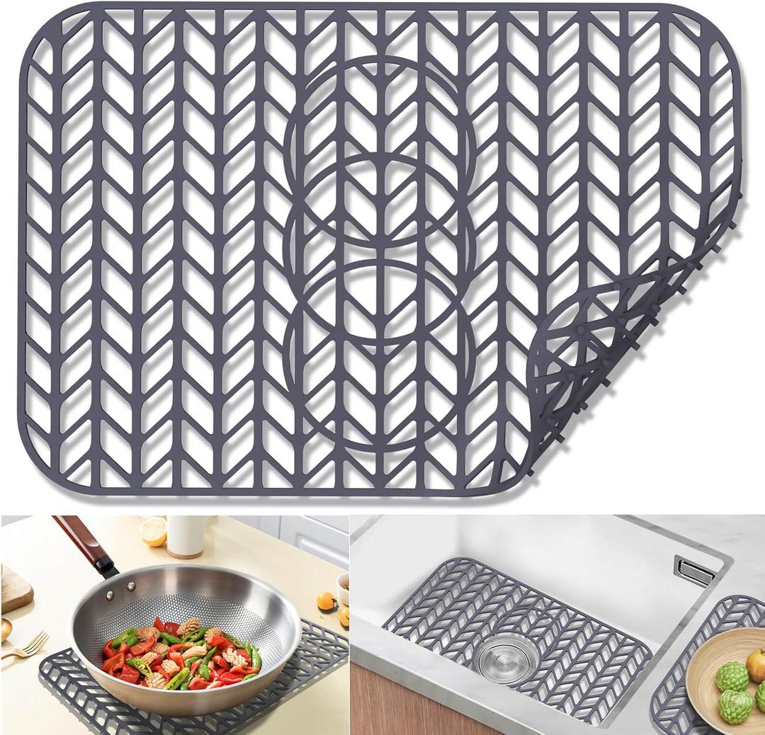 Sink Protectors for Kitchen Sink 16x12 & 18x12 & 19x13 & 24x12.5 & 26x14 & 28x14 & 29x15,Silicone kitchen sink mats protector for bottom of farmhouse sink(19"x13"Gray)