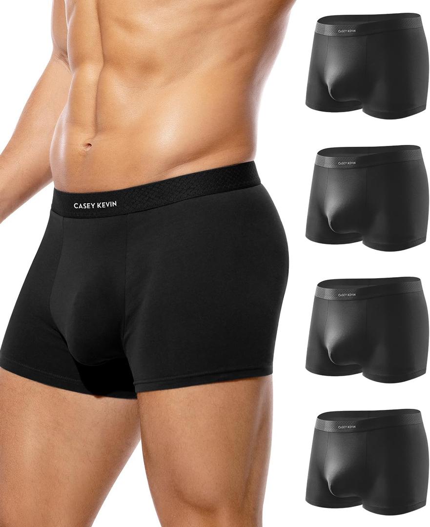 Casey Kevin Mens Boxer Briefs Soft Cotton Underwear Moisture-Wicking Breathable Trunks Tagless Underpants for Men Pack (Black, L)