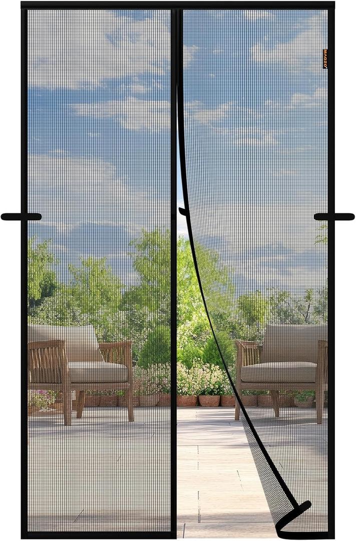 MAGZO Magnetic Screen Door 30'' x 80'', Upgraded Polyester Scratch-Proof, Mesh Net Curtain for Sliding Glass/Single/Patio/French/Front/Back Doors with Strong-Adhesive Hook&Loop, Black