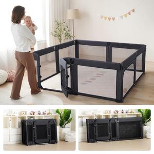 Baby Playpen,Large Play Pen for Babies and Toddlers with Door 79x71 Inch, Adjustable Playpen Non-Slip Suction Cups Base Safe and Sturdy, Indoor Outdoor Playard,Black