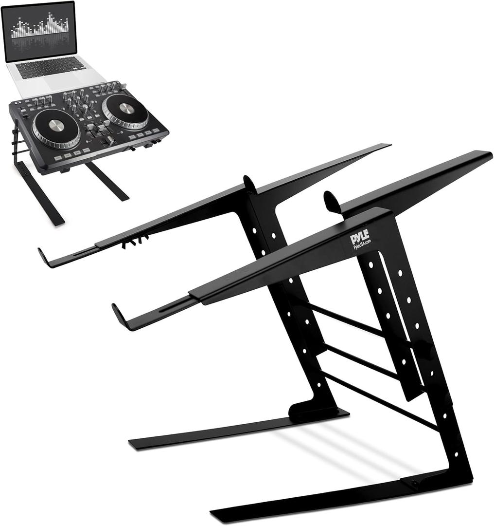 Pyle Portable Dual Laptop Stand - Standing Table with Adjustable Height, Ergonomic Design & Anti-Slip Prongs for DJ Mixer, Sound Equipment, Workstation, Gaming & Home Use - PLPTS38, Black Pyle Portable Dual Laptop Stand - Standing Table with Adjustable Height, Ergonomic Design & Anti-Slip Prongs for DJ Mixer, Sound Equipment, Workstation, Gaming & Home Use - PLPTS38, Black
