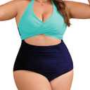 Edelqual Women's Plus Size One Piece Swimsuits Tummy Control Bathing Suit High Waisted Push Up Halter Cut Out Swimswear (3X-Large Plus)