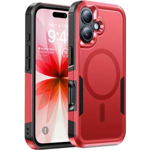 Magnetic for iPhone 17 Case Military-Grade Dual-Layer Shockproof, Heavy Duty Rugged Protection Phone Case [Fit for MagSafe] Anti-Fingerprint Anti-Scratch for iPhone17 Cover 6.3", Red