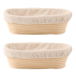 DOYOLLA Bread Proofing Baskets Set of 2 10 inch Oval Shaped Dough Proofing Bowls w/Liners Perfect for Professional & Home Sourdough Bread Baking