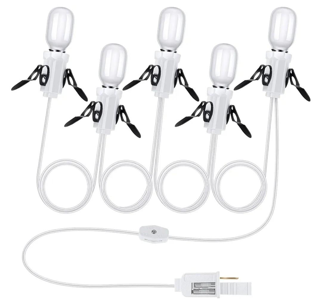 Leelosp 1 Pack Accessory Cord with 5 Milky White LED Light Bulb, 9.84 ft Christmas Village Light Cord with Fuse Wire, Blow Mold Light Kit Replacement for Christmas Village House Craft Halloween