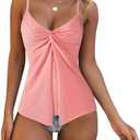 RXRXCOCO Womens Tankini Push Up Tummy Control Swimsuit Knot Front Bathing Suit, M