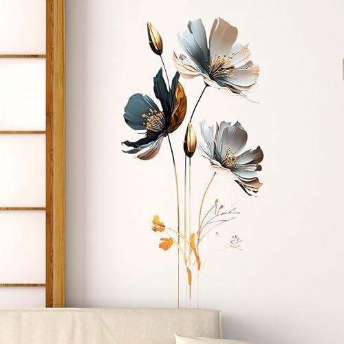 Flaxarne Luxury Silver Gray Gold Floral Wall Stickers 3D Flower Wall Decals Peel and Stick Wall Art Decor for Bedroom Living Room Office Dormitory