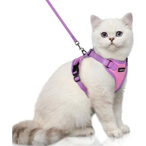 Rabbitgoo Cat Harness and Leash Set, Escape Proof Soft Adjustable Vest Harnesses for Outdoor Walking, Easy Control Breathable Kitten Jacket with Reflective Strips, Pink & Purple, XS
