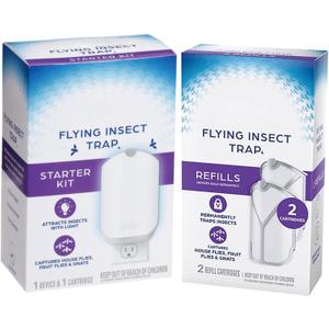 Flying Insect Trap Plug-in with Blue & UV Light  Indoor Bug Catcher for Gnats, House & Fruit Flies (1 Plug in Device & 3 Cartridges)