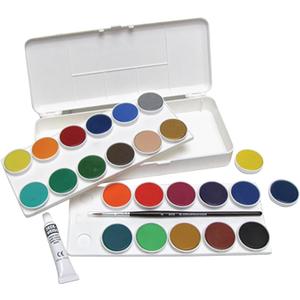 Grumbacher Opaque Watercolor Set, 24 Colors & Brush, 1 Count (Pack of 1)
