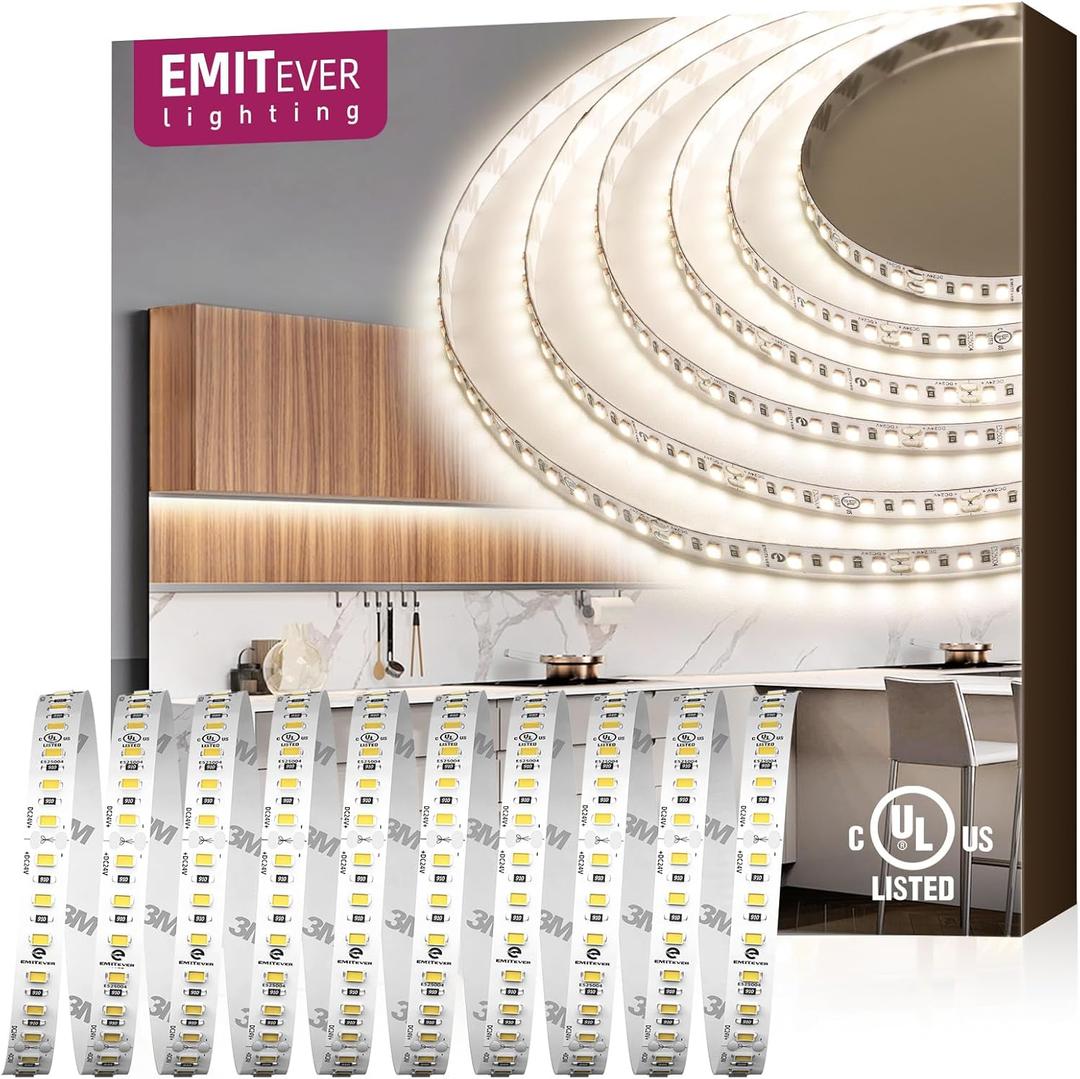 EMITEVER LED Strip Lights Neutral White, 4000K 24V LED Tape Light 32.8FT UL Listed, Ra 95+, IP30, 2.9W/ft, 240+Lumens/ft, 1200LEDS/Spool (Power Supply Sold Separately)