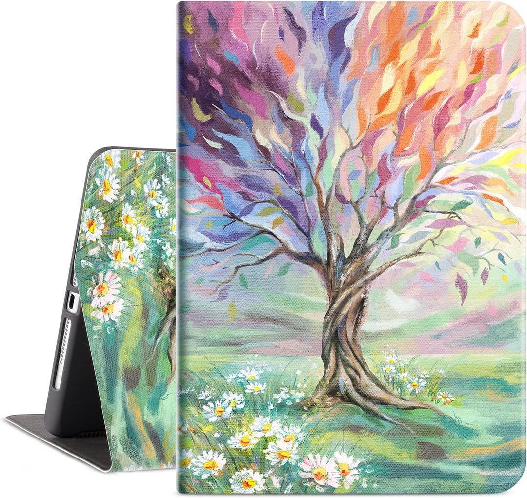 Case for iPad 5th/6th Generation Case (2017/2018), iPad Air 2 Case/iPad Air 1 (9.7-inch) Shockproof Protective Multi-Angle View with Adjustable Stand Auto Wake/Sleep,Seasons Painting Tree
 Life