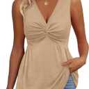 JUSTFASHIONNOW Womens Twist Front Babydoll Tank Tops Summer V Neck Sleeveless Shirts 2026 Dressy Trendy Peplum Tops 3XL