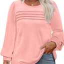 Eytino Womens Plus Size Tops Long Sleeve Blouse Crewneck Pleated Knit Casual Loose Fit Shirts(Pink, 5XL)