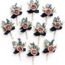 Ling's Moment Boutonniere for Men, 10pcs Groomsmen Guest Boutonniere, Artificial Flowers for Wedding Dcor/Prom/Homecoming,etc.Dusty Rose Navy Blue