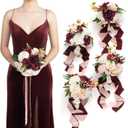 Ling's moment Artificial Flowers Marsala Red & Pink Bridesmaid Bouquet Set of 4, Wedding Flowers Bouquets for Bridesmaids, 7 Inch Bridal Bouquets for Bridesmaids, Wedding Decor, Ceremony, etc
