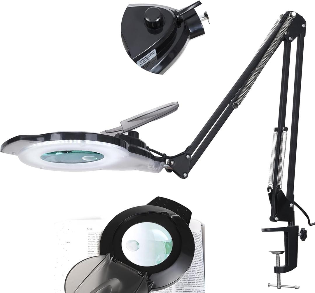 KIRKAS 10X & 30X Magnifying Glass with Light and Stand, 2,200 Lumens Stepless Dimmable Real Glass Lens LED Magnifying Lamp, Lighted Magnifiers for Close Work,Sewing,Crafts,Hobbies,Reading,Black