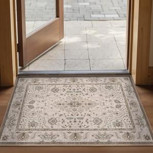 LUMI Washable Ultra-Thin Entryway Mats, Oriental Small Indoor Door Mat, Non-Slip Inside Welcome Doormats, Retro Distressed Carpet for Front Door,Bedroom, 24"x36", Beige