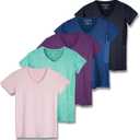 Real Essentials 5 Pack: Women's Dry Fit Short Sleeve V Neck Workout Top - Fitness Gym Athletic Yoga T-Shirt (X-Large)