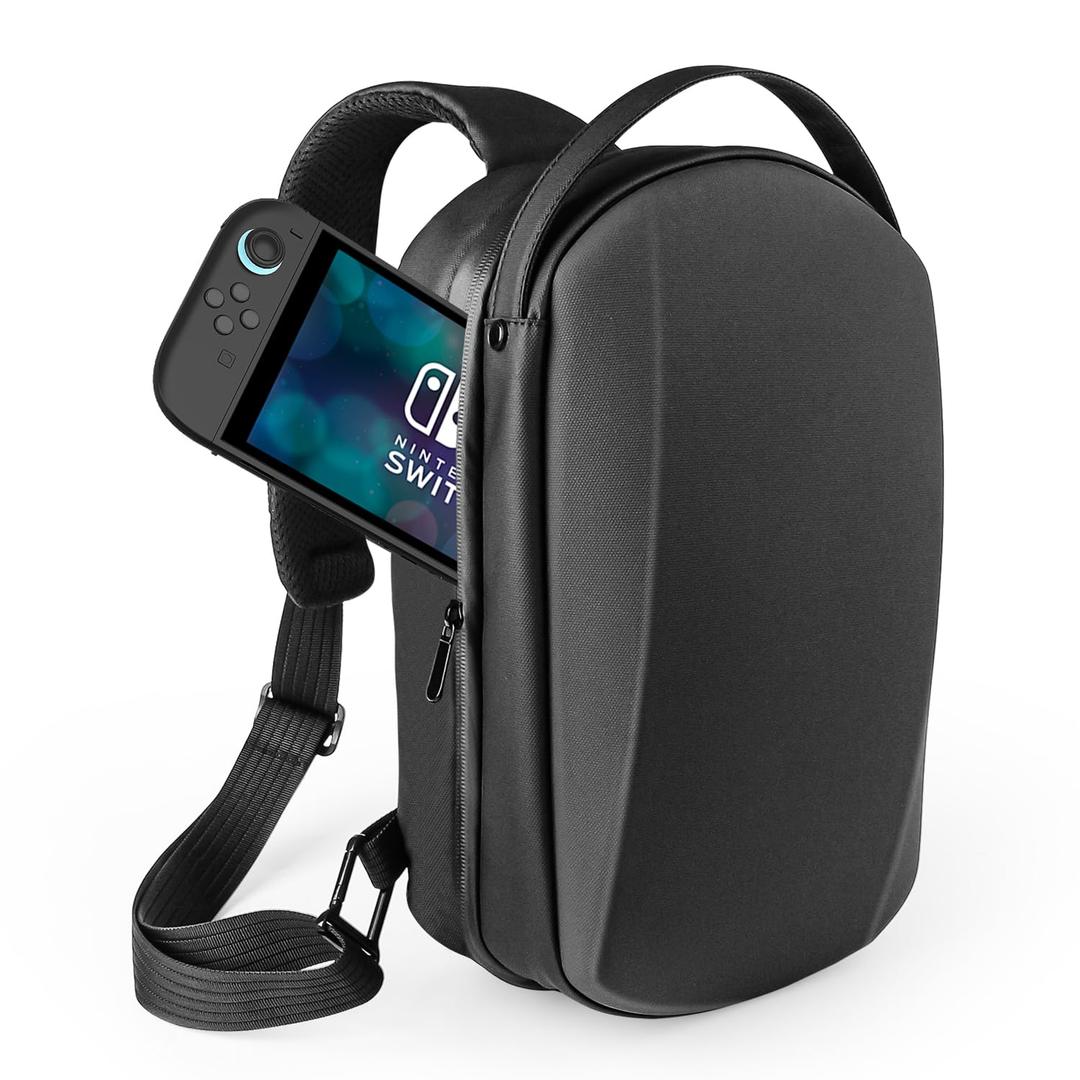 Relohas Hard Shell Travel Sling Bag Compatible With Nintendo Switch 2, Protective Case with Water-Resistant Design, Adjustable Strap & Organized Storage (Black)
