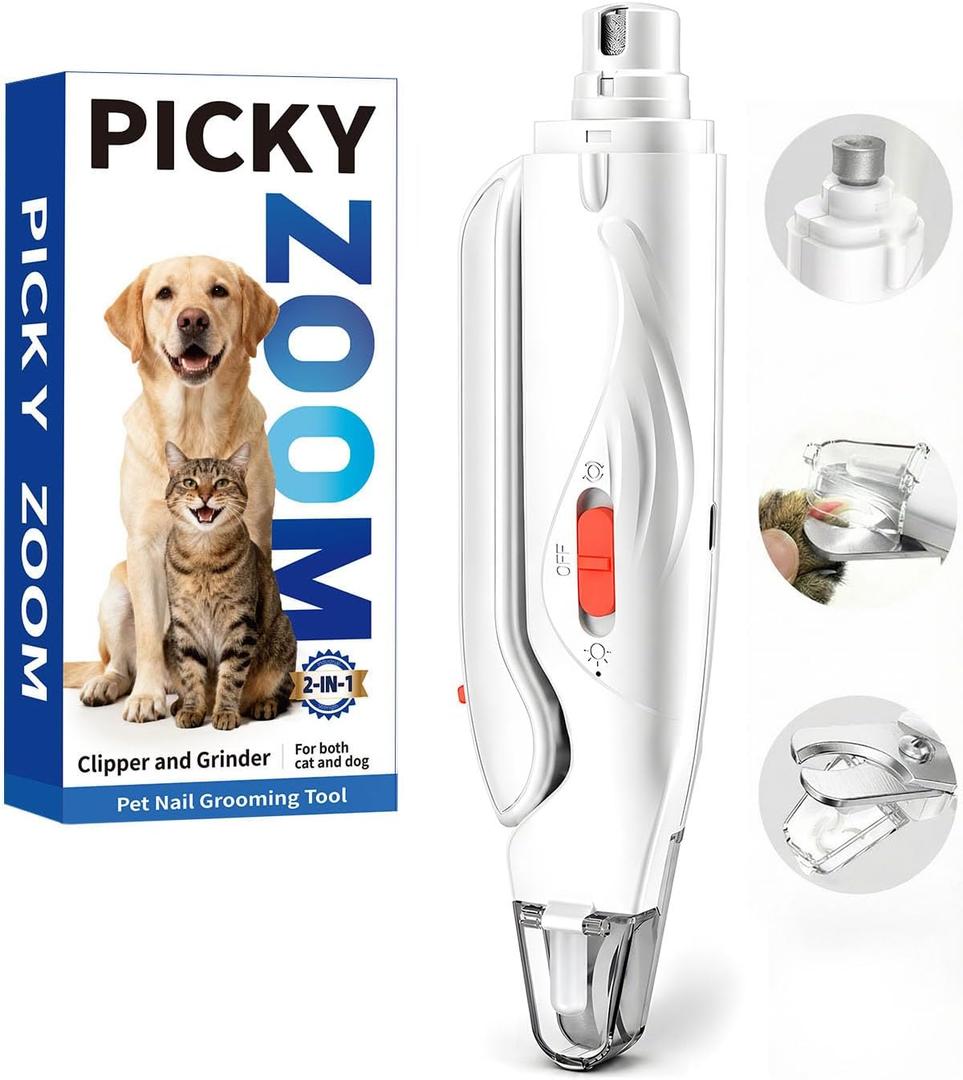 2-in-1 Dog & Cat Nail Clippers and Grinder with Light  Upgraded Safety Guard to Avoid Overcutting, Sharp Blade, Painless Quiet Pet Nail Claw Trimmers, Professional Grooming Tool for Large Small Pets (White)