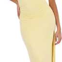 Forever 21 Women's Maxi Dress with Side Ruching Detail and High Neckline, Yellow, L