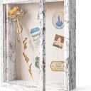 Califortree 8x10 Shadow Box Frame with Linen Back - Real Glass, Push Pins Included, Sturdy Rustic Memory Display Case, Fits 6.8x8.8 Inserts, Distressed White