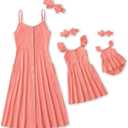 IFFEI Mommy and Me Matching Dress Spaghetti Strap Summer Casual Sundress Beach Sleeveless Dress with Headband, L
