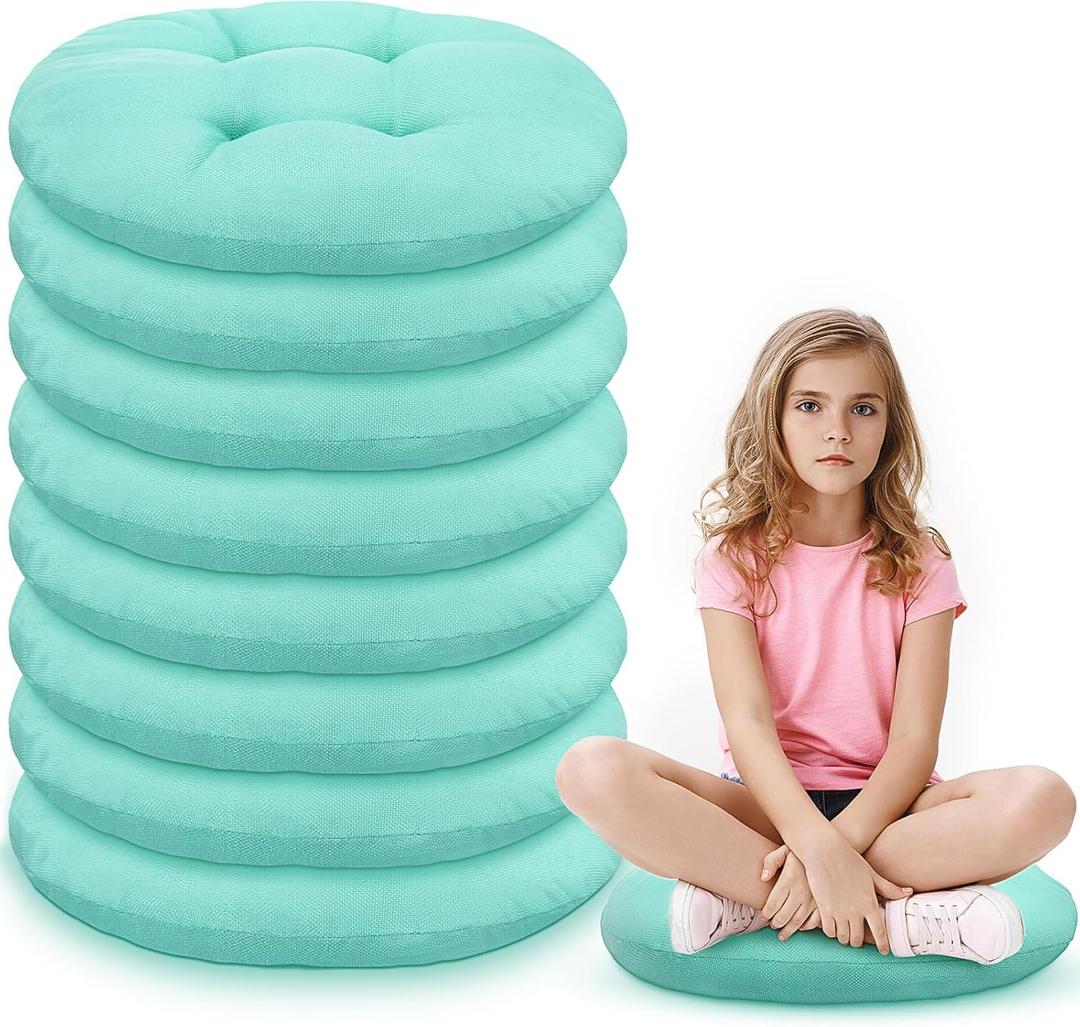 Fumete 8 Pcs 16 Inch Round Floor Cushions for Kids and Toddlers, Flexible Seating Classroom Furniture Floor Pillow for Home, Daycare, Preschool, Yoga and Meditation (Mint Green)
